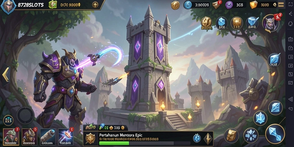 Tampilan gameplay menegangkan di 8728SLOTS dengan strategi Tower Defense yang seru.