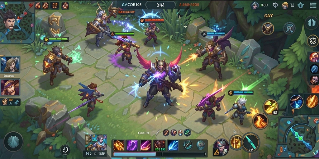 Screenshot GACOR108 menunjukkan aksi seru di arena MOBA.