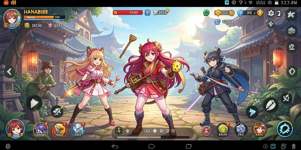 Tampilan gameplay <strong>HANABI88</strong> menampilkan aksi seru dan karakter anime yang memikat.