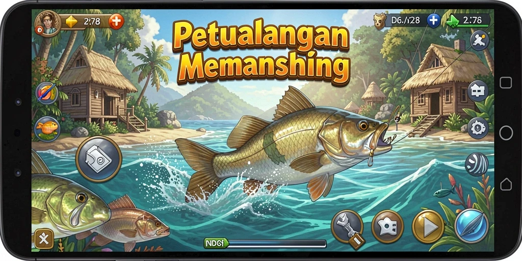 Tangkapan ikan besar di layar, menampilkan gameplay seru dari ID678.