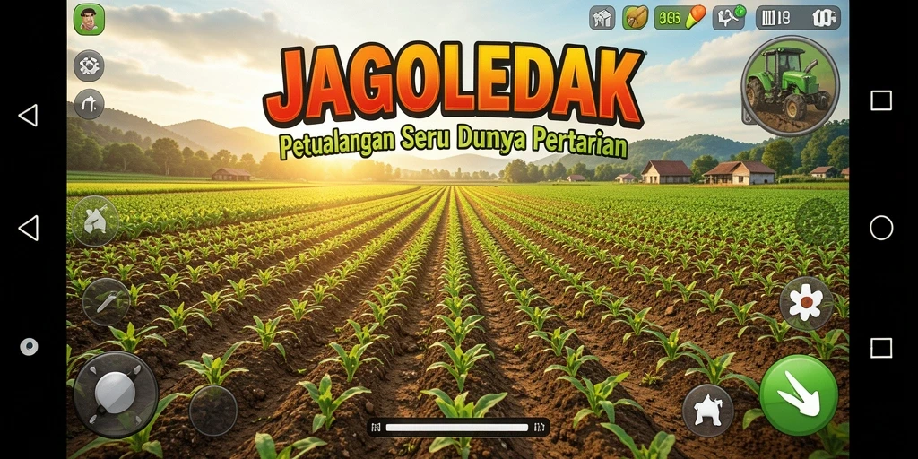 Screenshot utama JAGOLEDAK yang menunjukkan pengalaman bertani yang menyenangkan.