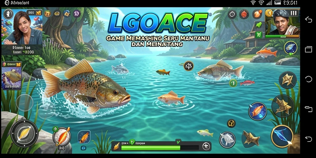 Screenshot gameplay LGOACE menampilkan aksi memancing yang seru.