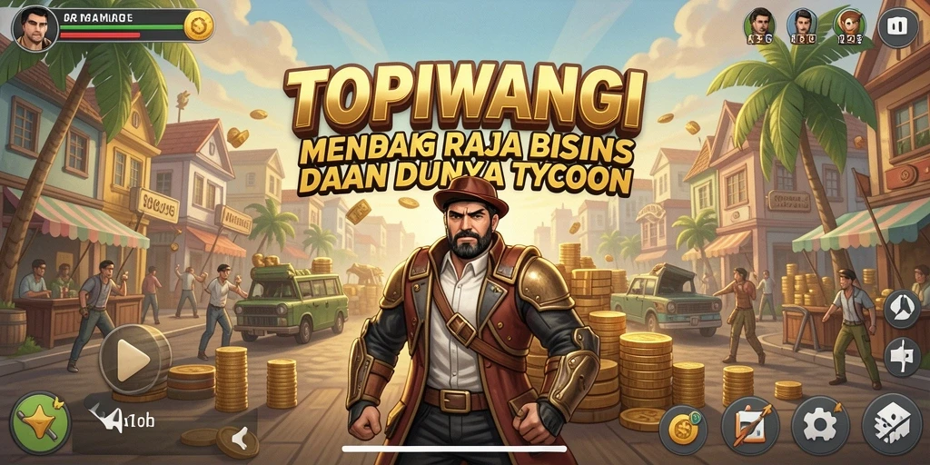 Tampilan gameplay menarik dari TOPIWANGI yang menunjukkan pembangunan bisnis.