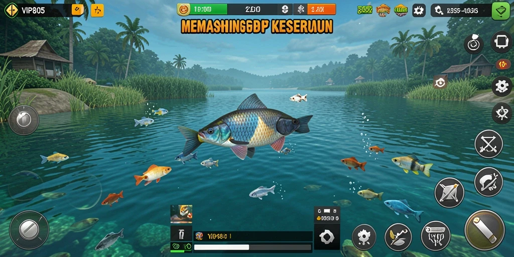 Tangkapan ikan besar dalam gameplay memancing yang seru.