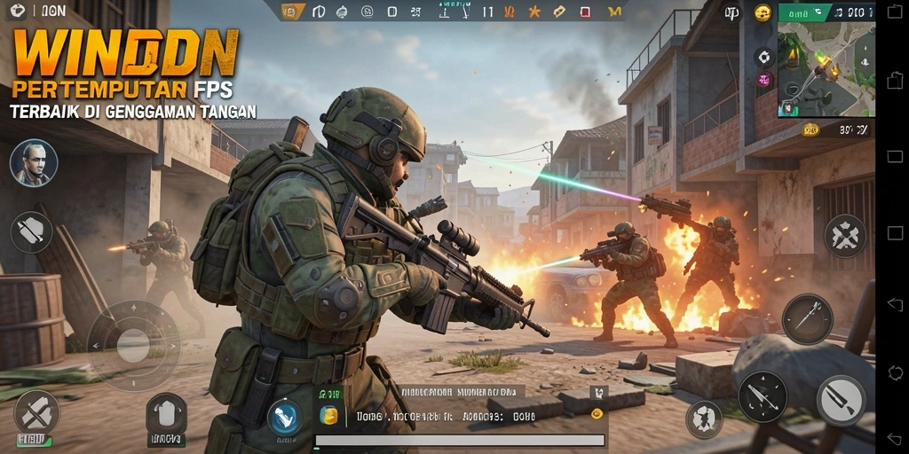 Tampilan gameplay seru dalam WINIDN dengan aksi tembak-menembak yang mendebarkan.