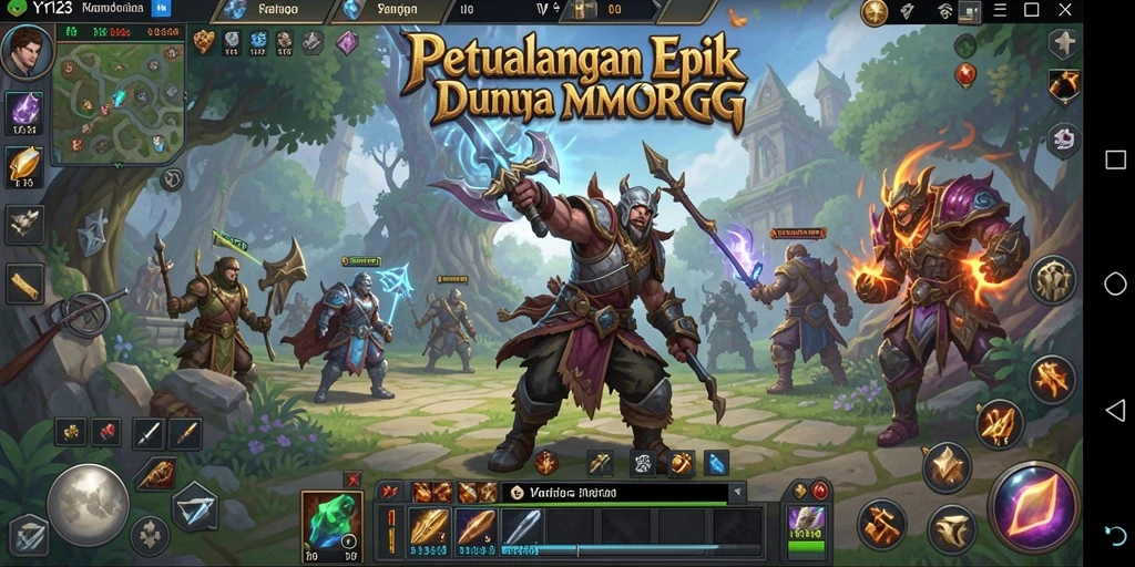 Screenshot utama menunjukkan aksi seru dalam game MMORPG YY123.